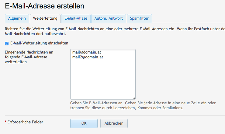 E-Mail Weiterleitungen in Plesk